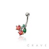 316L SURGICAL STEEL MULTI CZ CHERRY NON DANGLE BELLY BUTTON NAVEL RING 